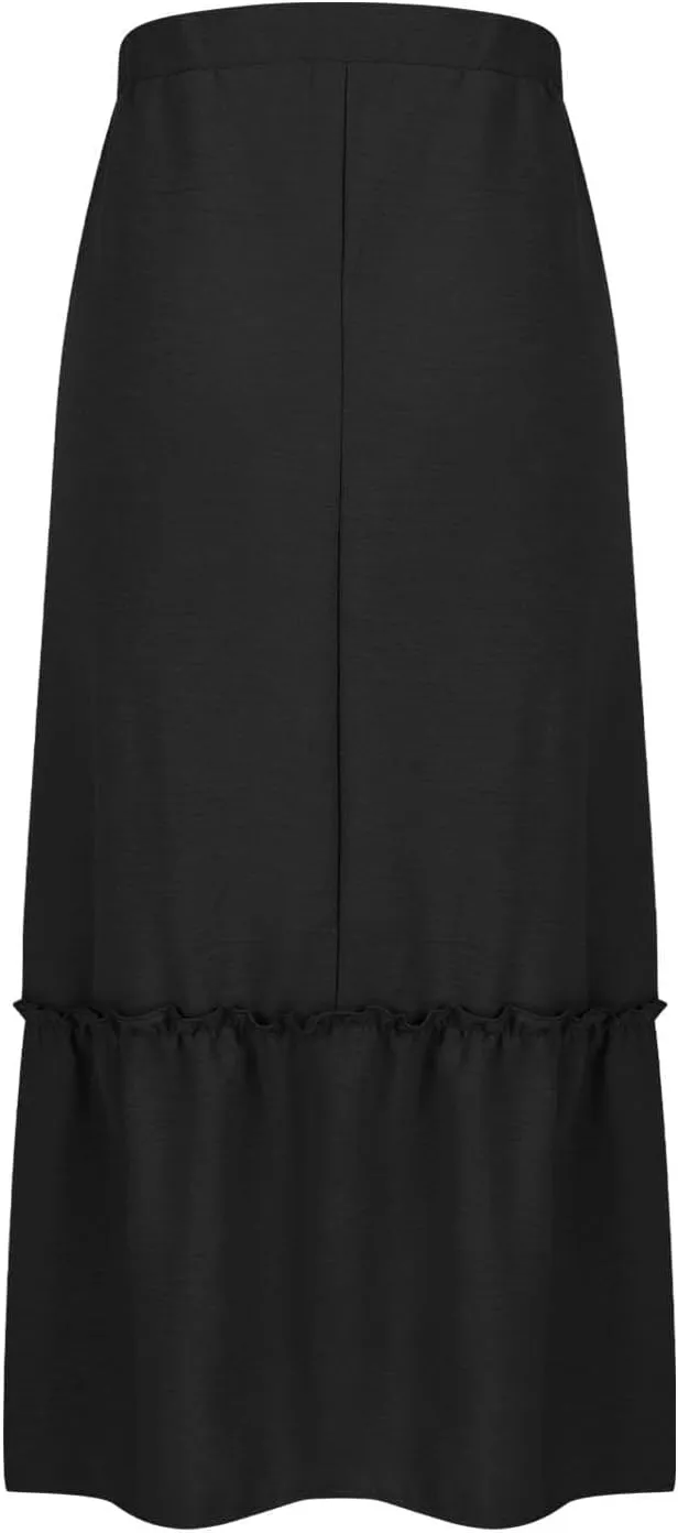 2025 Summer Skirts for Women Solid Flowy Pleated Mid-Calf Skirt Elastic Waist Drawstring A-line Sundress with Pocket