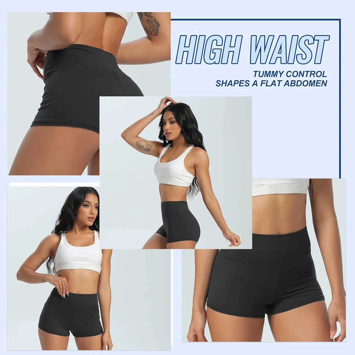 3 Pack High Waisted Biker Shorts for Women – 3"/ 5"/ 8" Black Workout Yoga Compression Novelty Shorts for Running