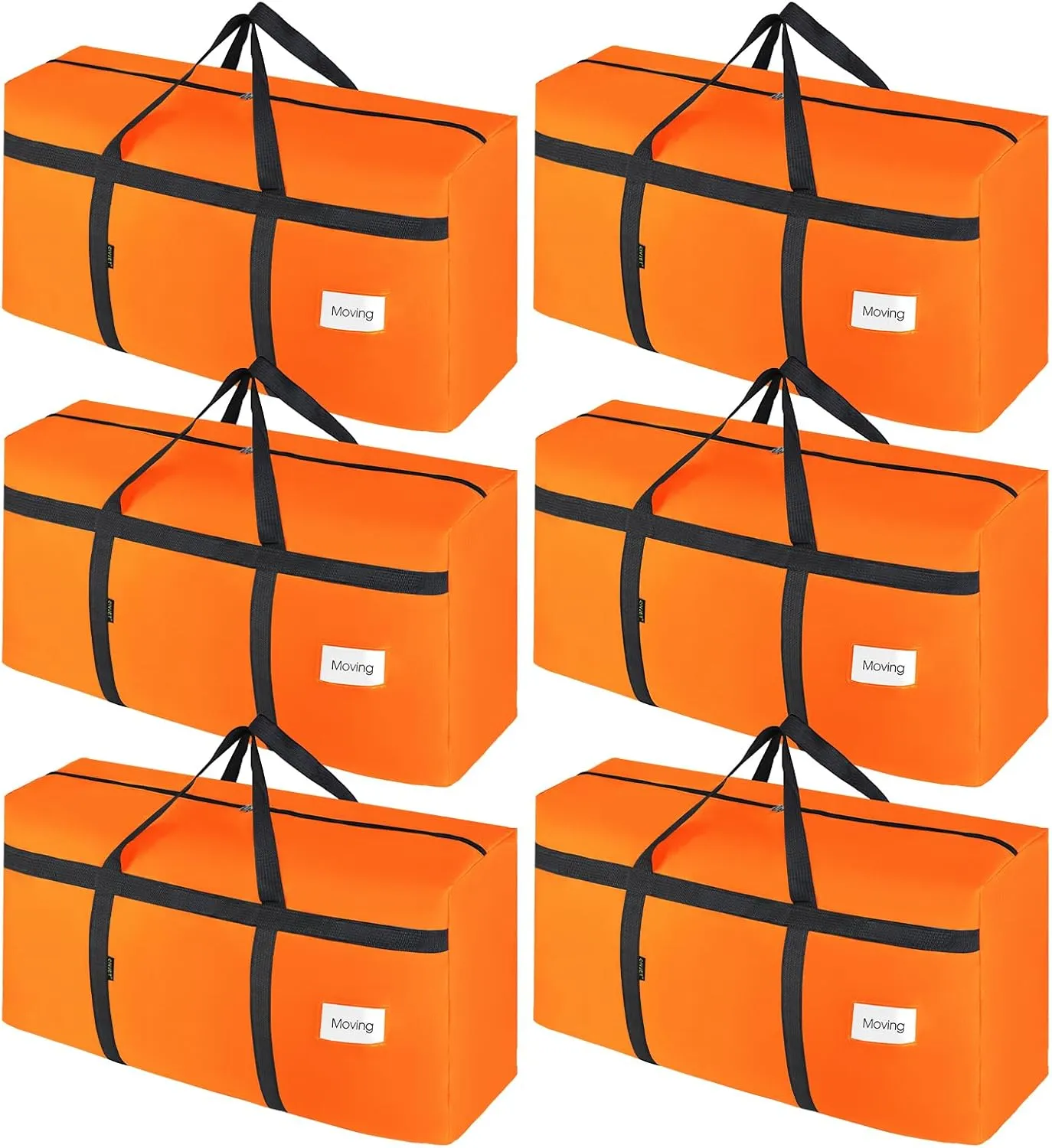 6 Pack Extra Large 90L Heavy Duty Moving Bags with Zippers and Handles - College Packing Bags for Clothes, Storage, Camping Essentials (Orange)
