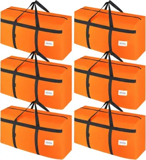 6 Pack Extra Large 90L Heavy Duty Moving Bags with Zippers and Handles - College Packing Bags for Clothes, Storage, Camping Essentials (Orange)