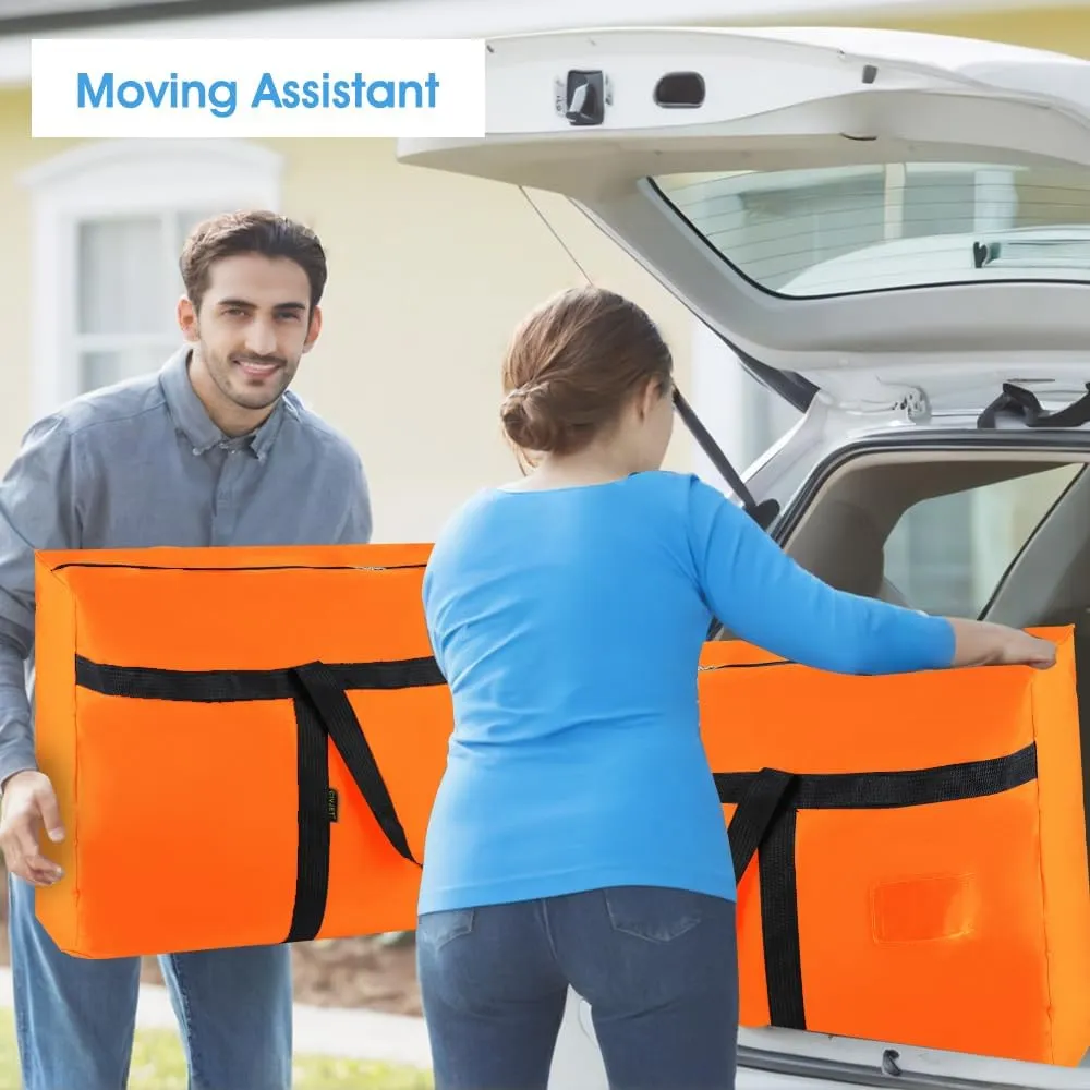 6 Pack Extra Large 90L Heavy Duty Moving Bags with Zippers and Handles - College Packing Bags for Clothes, Storage, Camping Essentials (Orange)