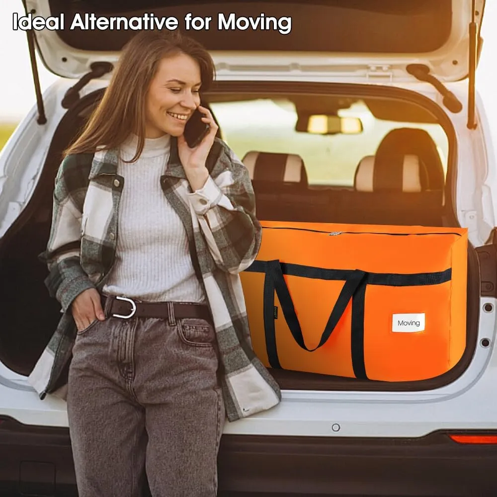 6 Pack Extra Large 90L Heavy Duty Moving Bags with Zippers and Handles - College Packing Bags for Clothes, Storage, Camping Essentials (Orange)
