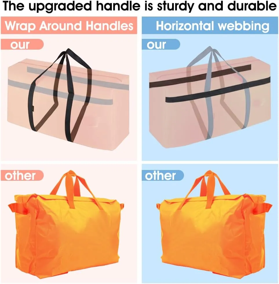 6 Pack Extra Large 90L Heavy Duty Moving Bags with Zippers and Handles - College Packing Bags for Clothes, Storage, Camping Essentials (Orange)