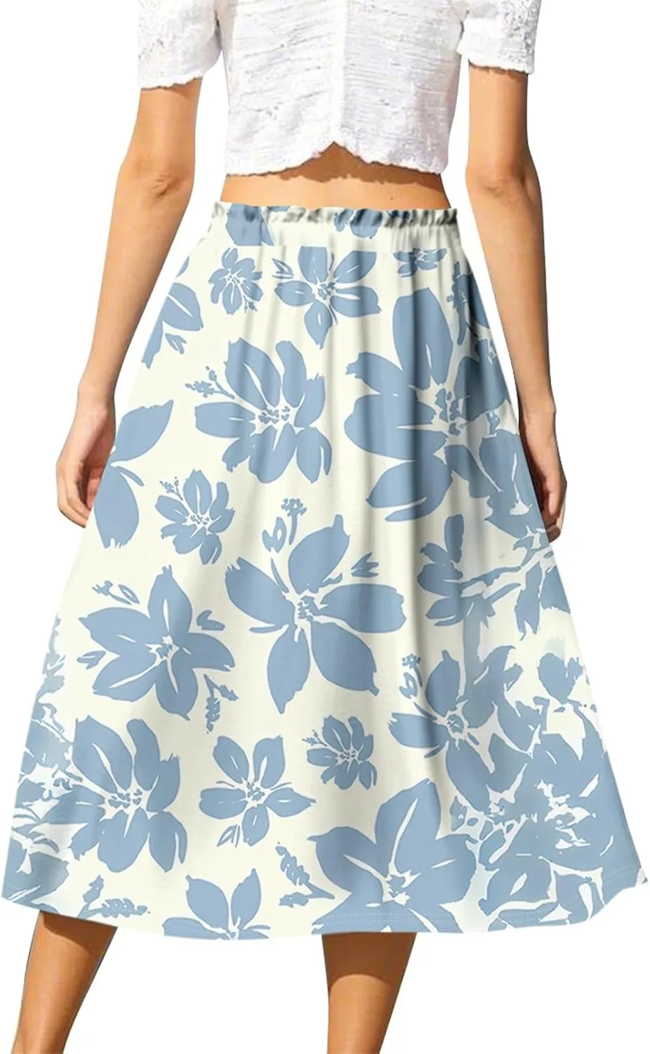 ADHOWBEW Long Skirts for Women A Line Flowy Beach High Waisted Midi Length Trendy Cute Plus Size Casual Ruffle Summer Skirts