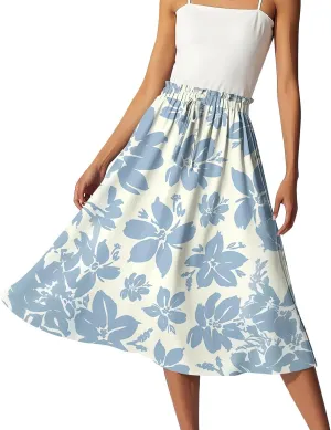 ADHOWBEW Long Skirts for Women A Line Flowy Beach High Waisted Midi Length Trendy Cute Plus Size Casual Ruffle Summer Skirts