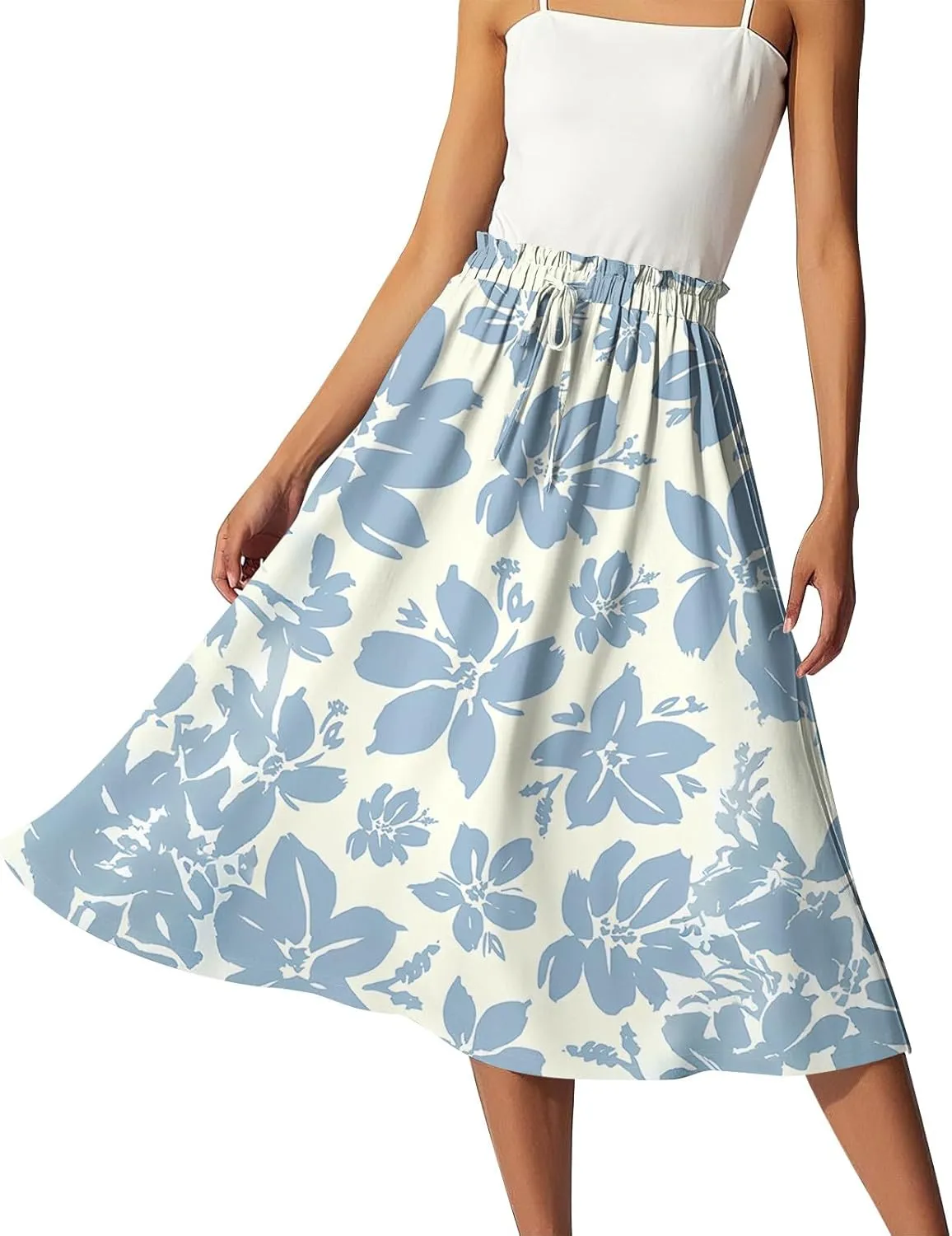 ADHOWBEW Long Skirts for Women A Line Flowy Beach High Waisted Midi Length Trendy Cute Plus Size Casual Ruffle Summer Skirts