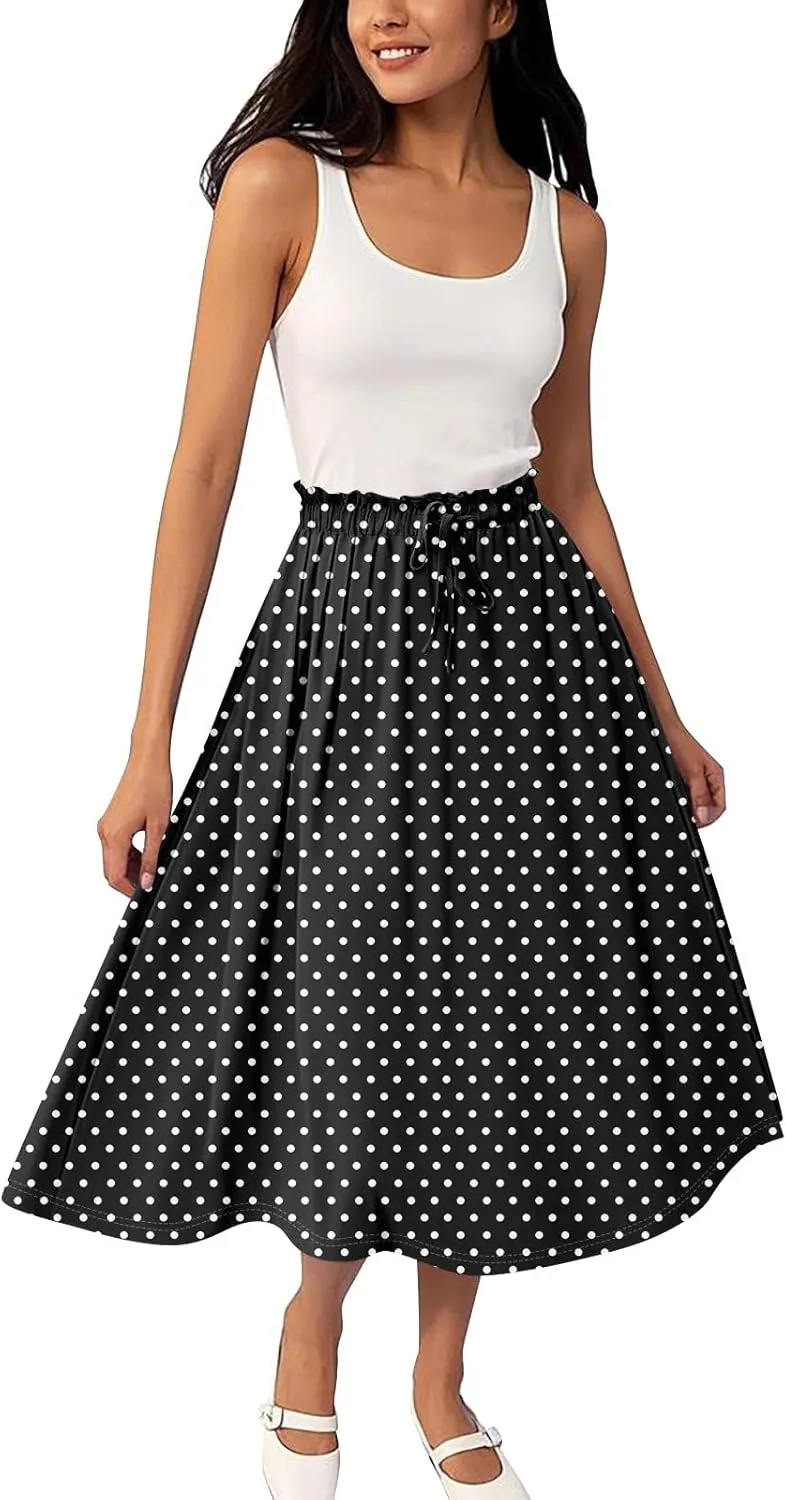 ADHOWBEW Long Skirts for Women A Line Midi Length Ruffle Plus Size Trendy High Waisted Cute Casual Flowy Beach Spring Skirts
