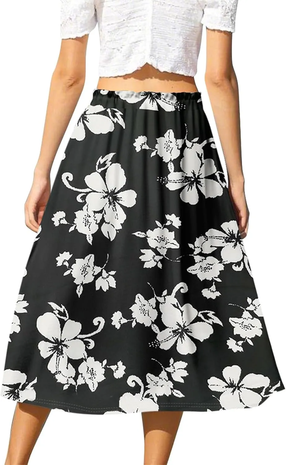 ADHOWBEW Long Skirts for Women Plus Size Casual Flowy A Line Ruffle Beach Midi Length Trendy Cute High Waisted Summer Skirts