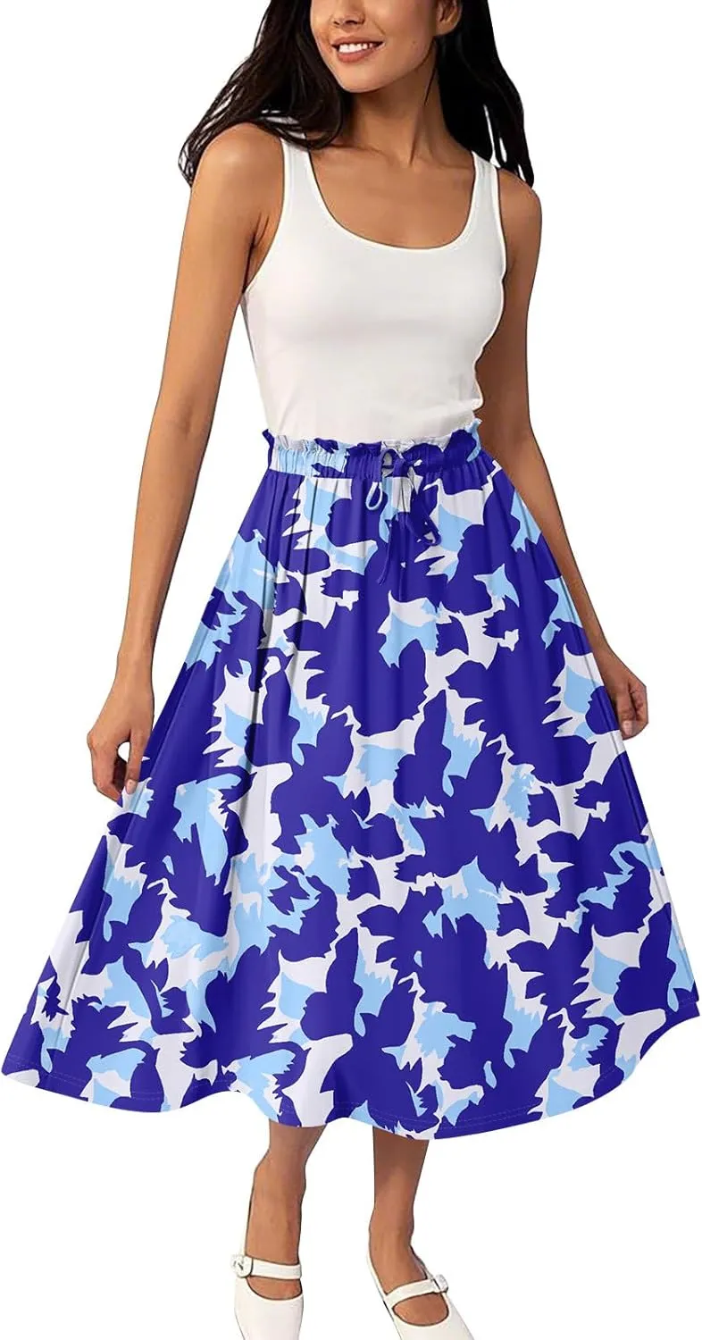 ADHOWBEW Maxi Skirts for Women Beach High Waisted A Line Ruffle Casual Cute Flowy Trendy Midi Length Plus Size Summer Skirts