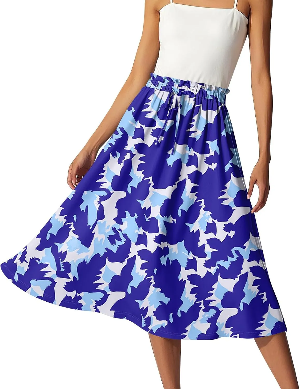 ADHOWBEW Maxi Skirts for Women Beach High Waisted A Line Ruffle Casual Cute Flowy Trendy Midi Length Plus Size Summer Skirts