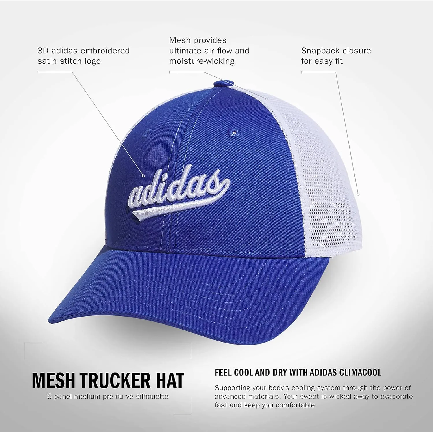 adidas Women's Mesh Back Snapback Cap Adjustable Fit Trucker Hat