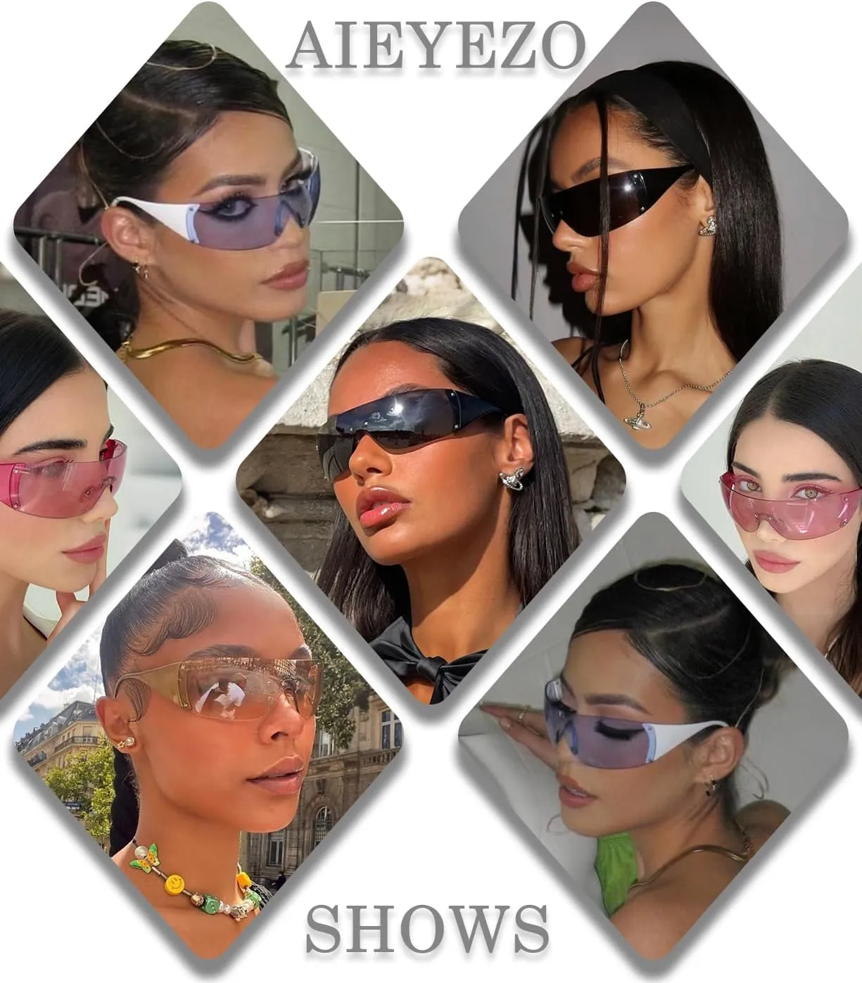 AIEYEZO Rimless Y2K Sunglasses Women Men Oversized Fashion Wrap Around Frameless Sun Glasses