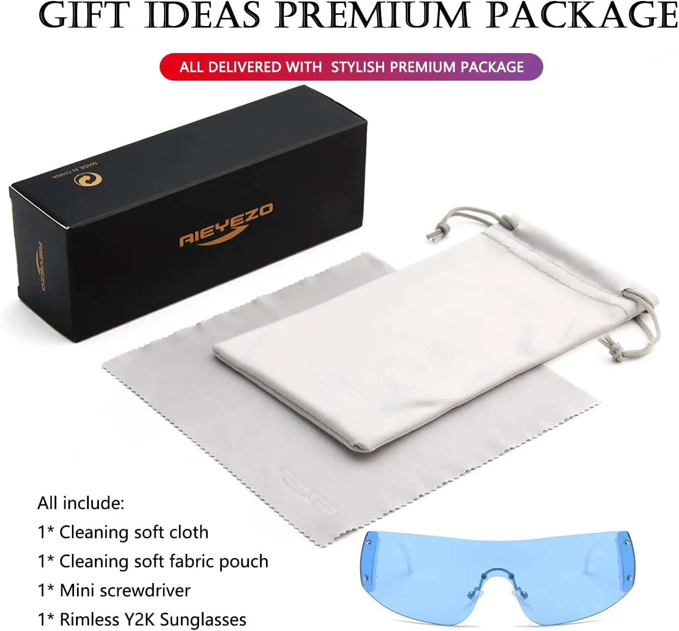 AIEYEZO Rimless Y2K Sunglasses Women Men Oversized Fashion Wrap Around Frameless Sun Glasses