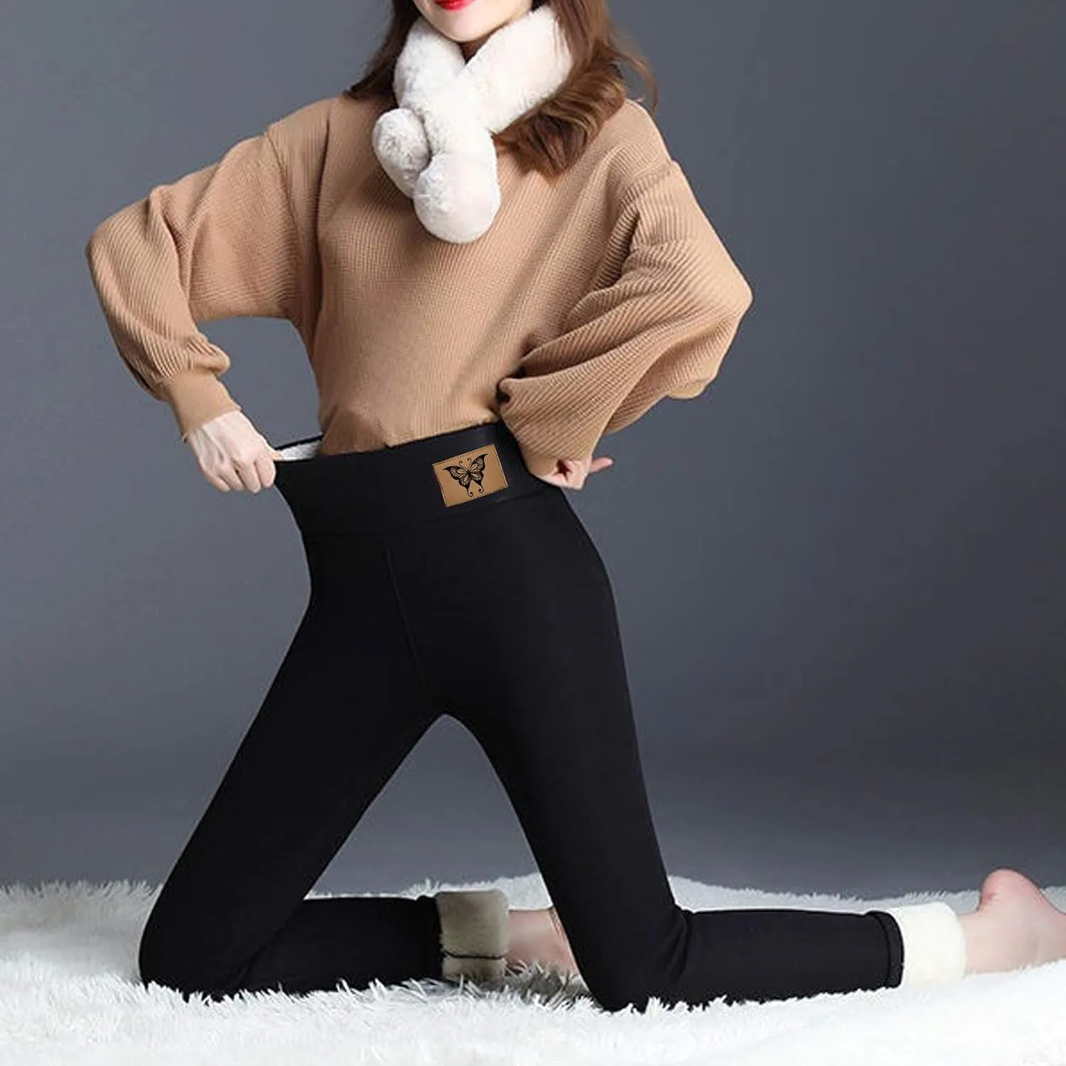aihihe Women's Plus Size Warm Fleece Sherpa Lined Leggings 2023 Winter Thermal Tights Tummy Control Soft Casual Bottoms