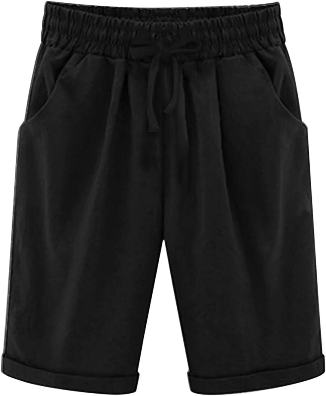 AMDBEL Bermuda Shorts for Women Pull on Womens Yoga Shorts Drawstring Lounge Bermuda Shorts with Pockets Exercise Shorts