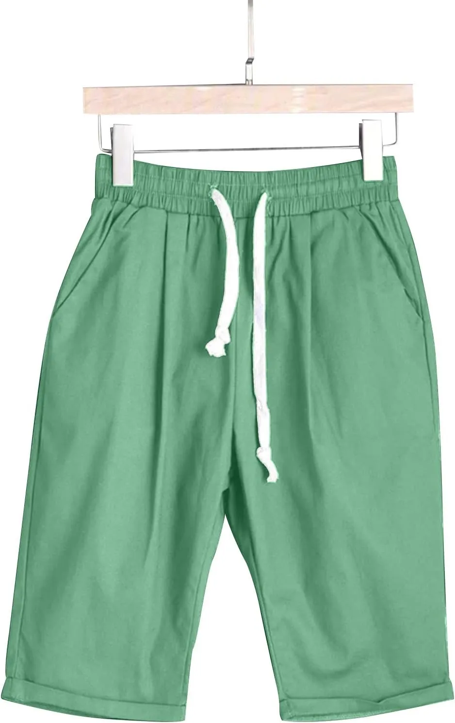 AMDBEL Bermuda Shorts for Women Pull on Womens Yoga Shorts Drawstring Lounge Bermuda Shorts with Pockets Exercise Shorts