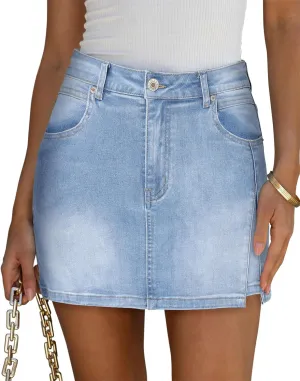 Angerella Skorts Skirts for Women Denim Mini Skirt High Waisted Jean Shorts Stretchy Denim Skirts
