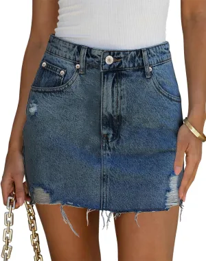 Angerella Skorts Skirts for Women Denim Mini Skirt High Waisted Jean Shorts Stretchy Denim Skirts