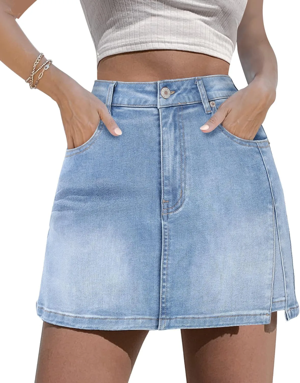 Angerella Skorts Skirts for Women Denim Mini Skirt High Waisted Jean Shorts Stretchy Denim Skirts