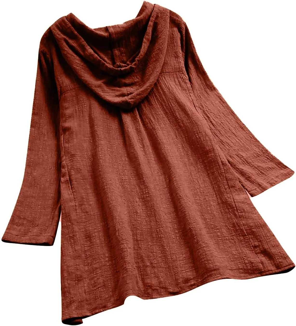 Aniywn Women Plus Size Cotton Linen Long/Short Sleeve Hoodie Casual Button Long T-Shirt Blouse with Pocket