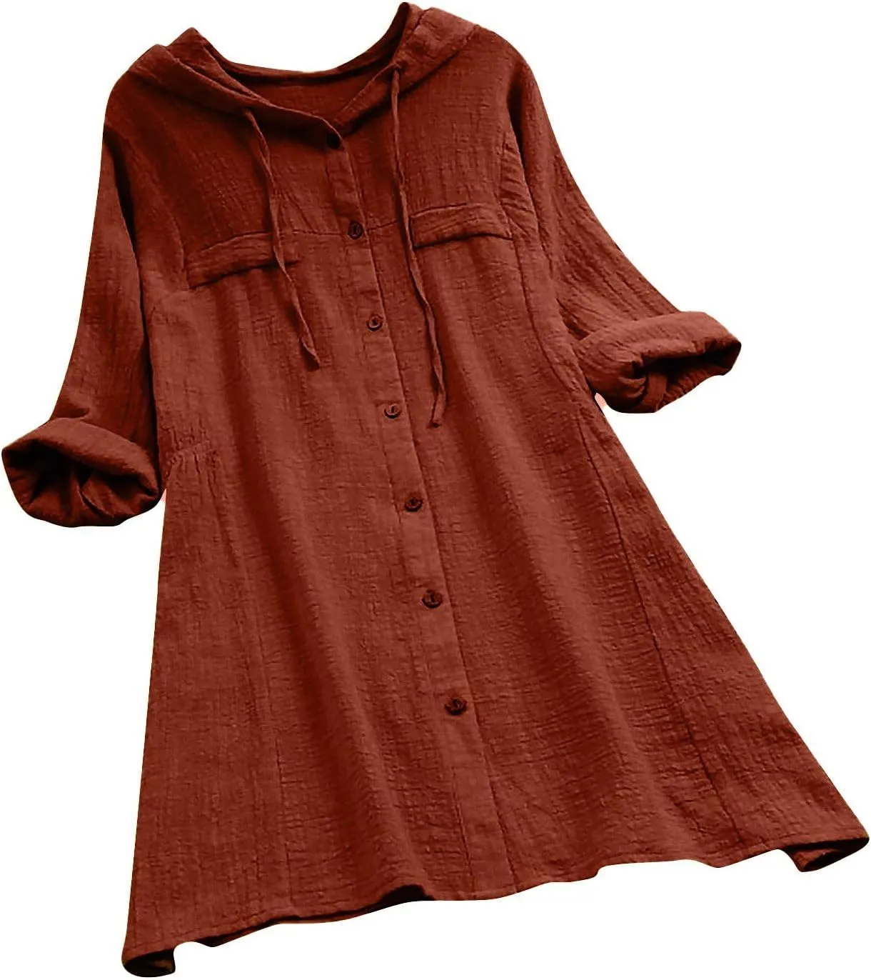 Aniywn Women Plus Size Cotton Linen Long/Short Sleeve Hoodie Casual Button Long T-Shirt Blouse with Pocket