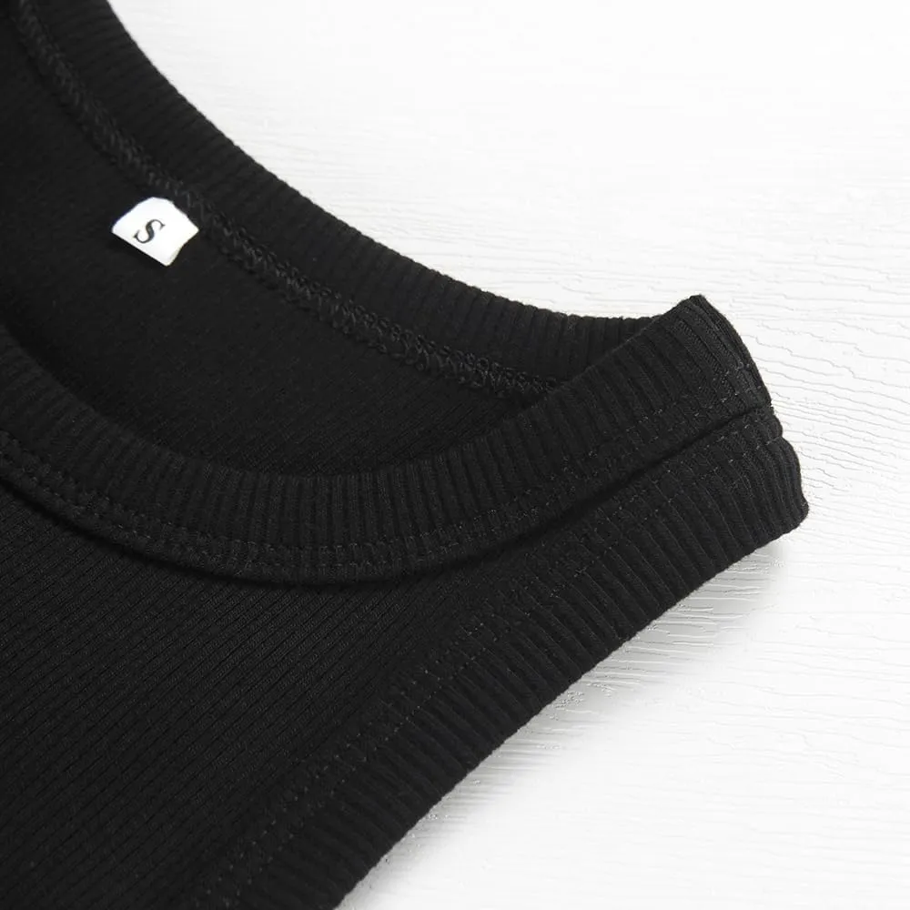 Artfish Women Casual Basic Sleeveless High Neck Rib-Knit Y2k Crop Tank Top