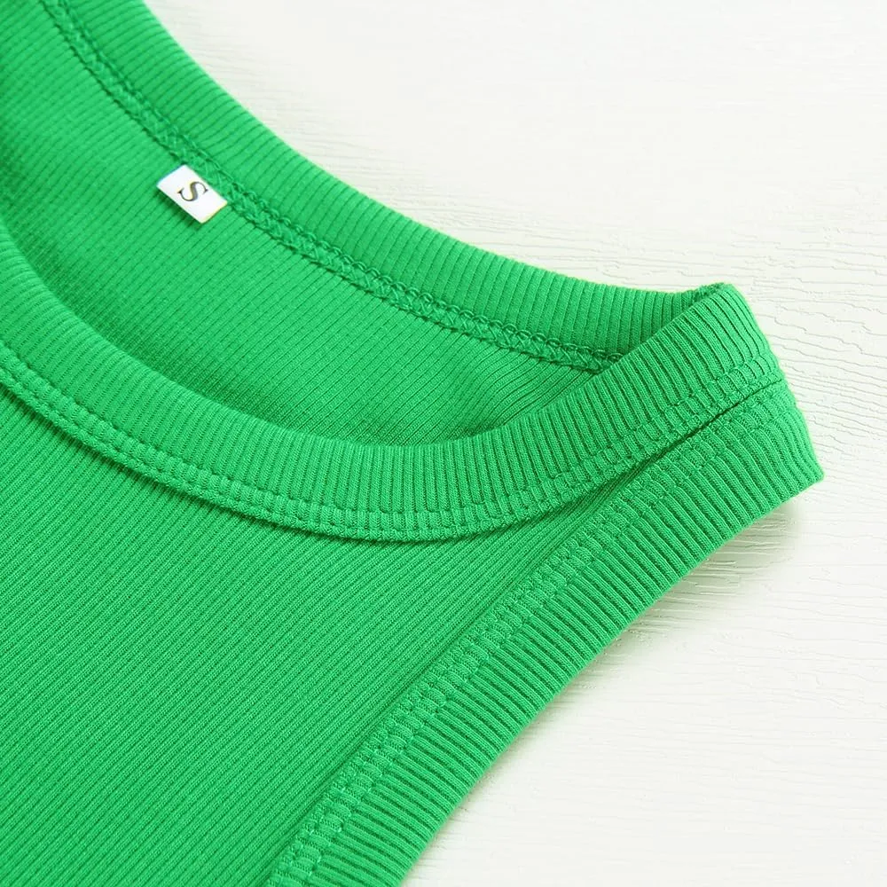 Artfish Women Casual Basic Sleeveless High Neck Rib-Knit Y2k Crop Tank Top