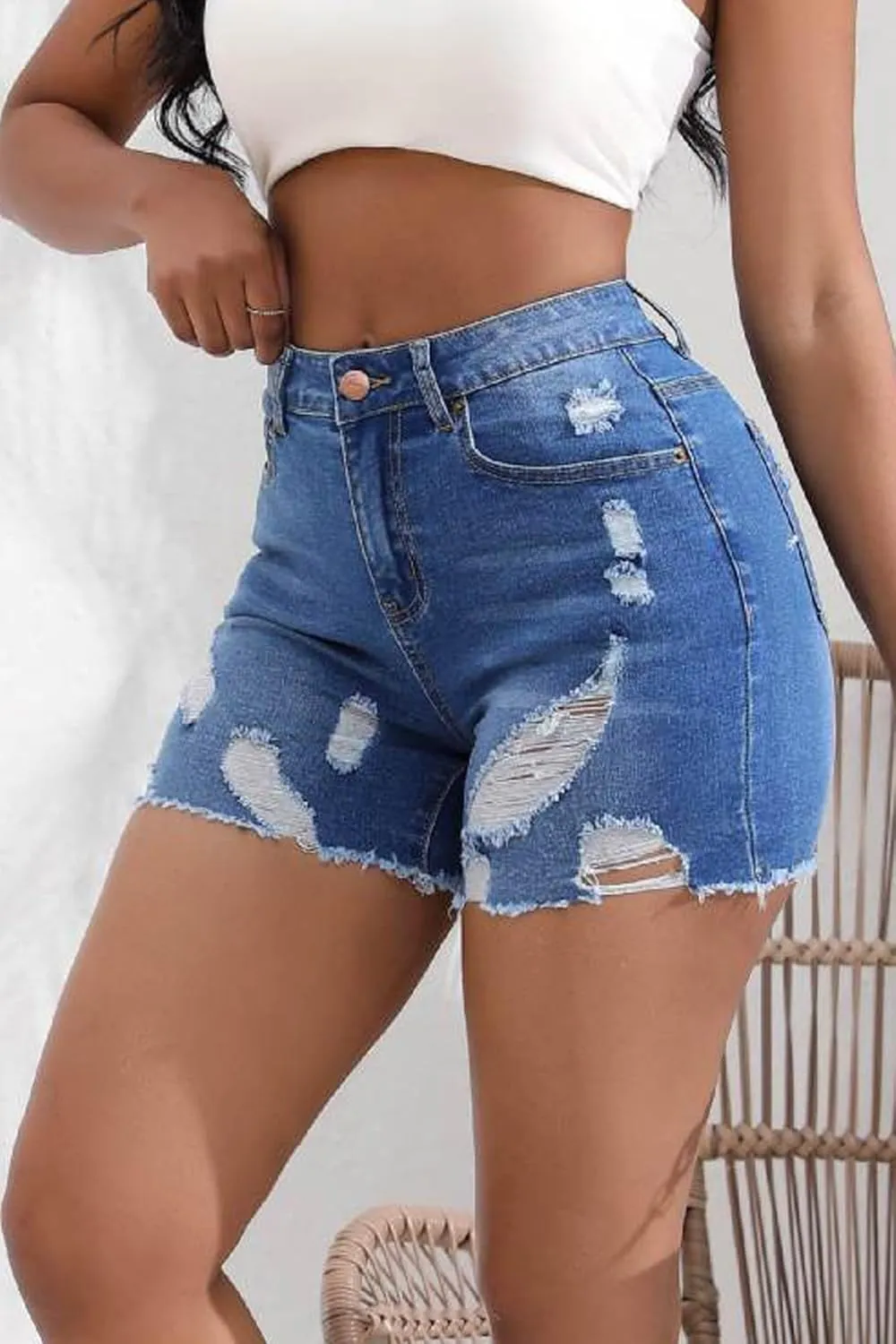 Atditama Women's Stretch Denim Jean Shorts Ripped Curved Fitted Summer Casual Shorts for Women High Waisted