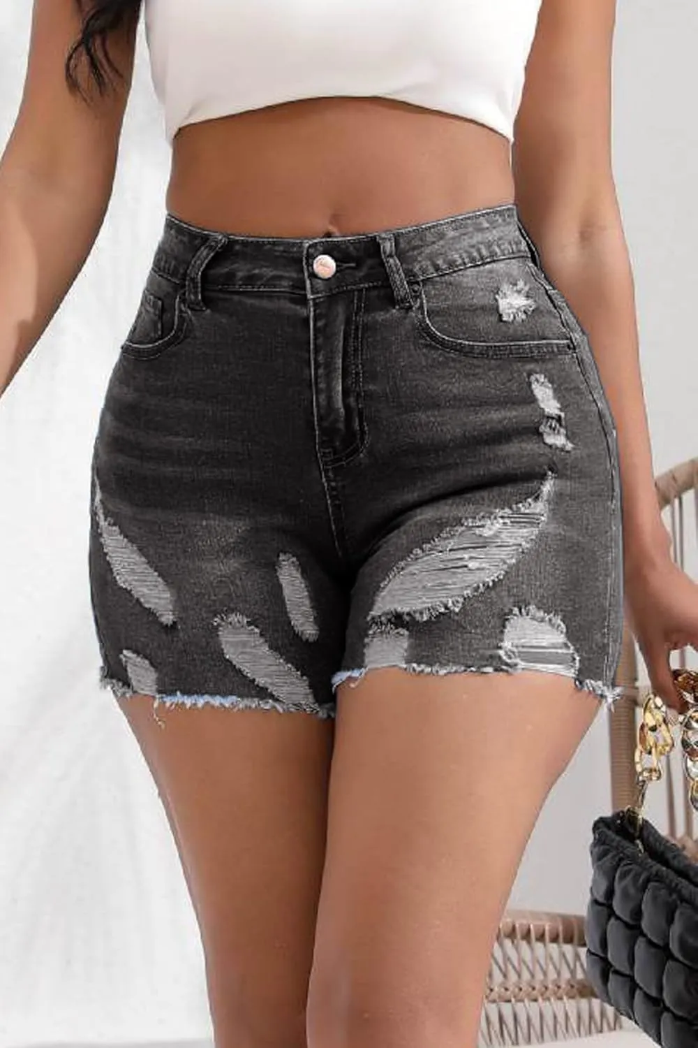 Atditama Women's Stretch Denim Jean Shorts Ripped Curved Fitted Summer Casual Shorts for Women High Waisted