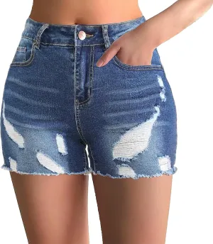 Atditama Women's Stretch Denim Jean Shorts Ripped Curved Fitted Summer Casual Shorts for Women High Waisted
