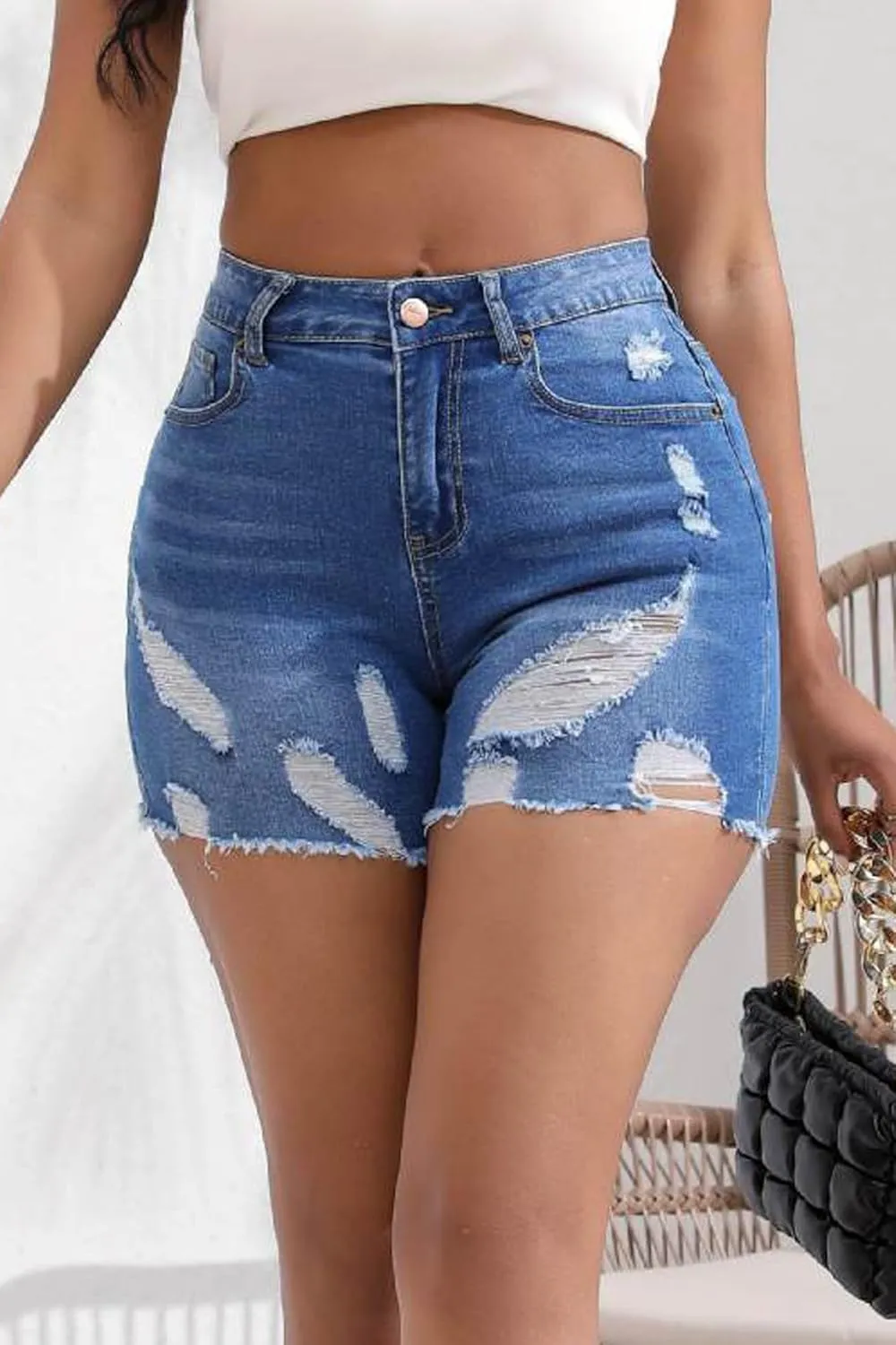 Atditama Women's Stretch Denim Jean Shorts Ripped Curved Fitted Summer Casual Shorts for Women High Waisted
