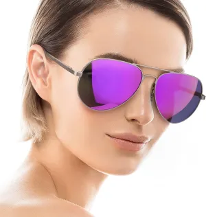 Aviator Sunglasses for Women Men Oversized with Metal Frame, Mirrored Polarized Aviator Sunglasses with UV Protection