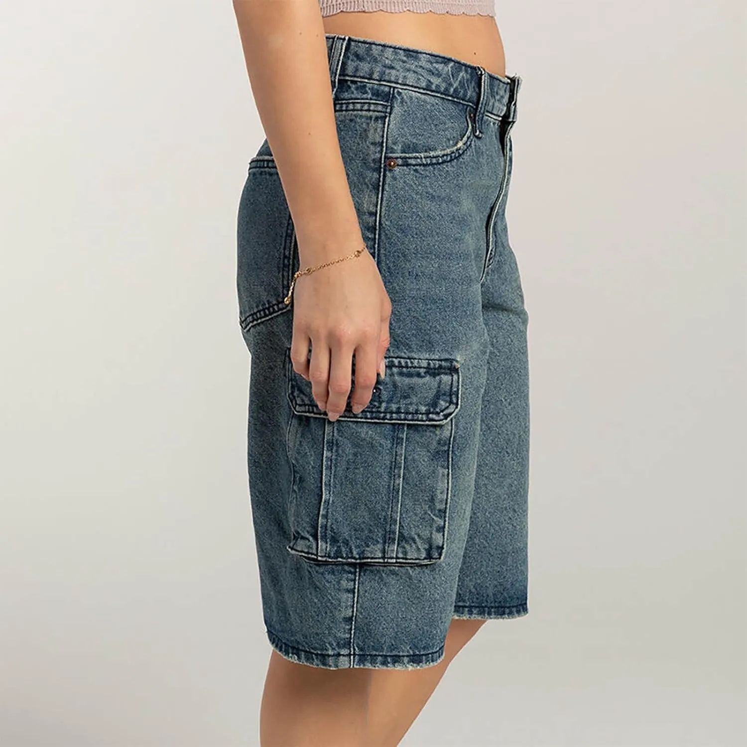 Bermuda Jean Shorts for Women Cargo Style High Waisted Stretchy Loose Fit Trendy Casual Denim Short with Pockets