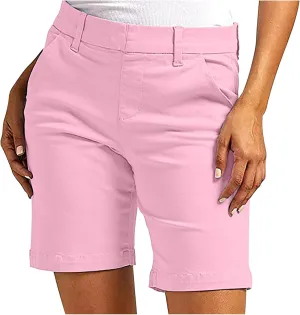 Bermuda Shorts for Women Casual High Waisted Chino Shorts Straight Leg Hiking Vacation Short with Pockets 2025