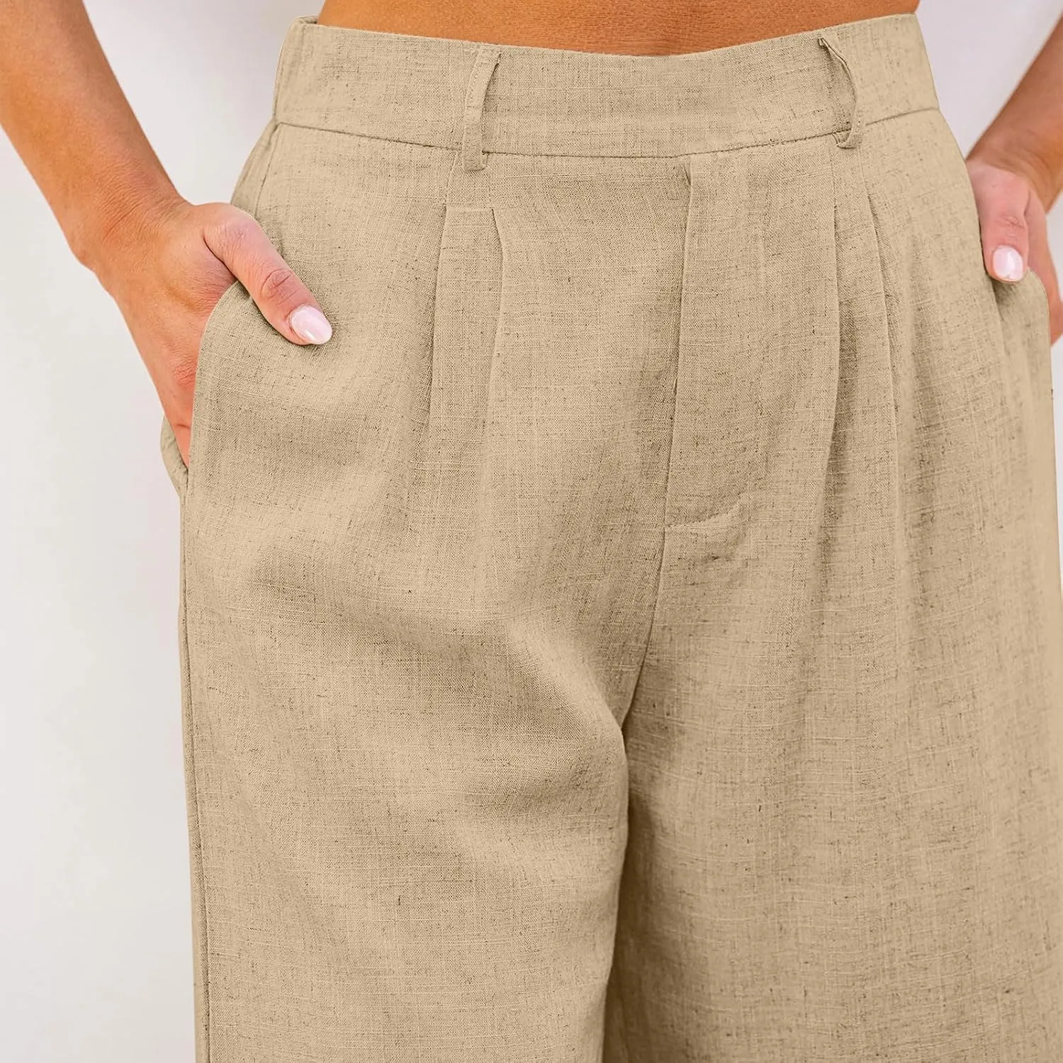 Bermuda Shorts for Women Cotton Linen Wide Leg High Waisted Dressy Casual Long Shorts with Pockets for Beach Vacation
