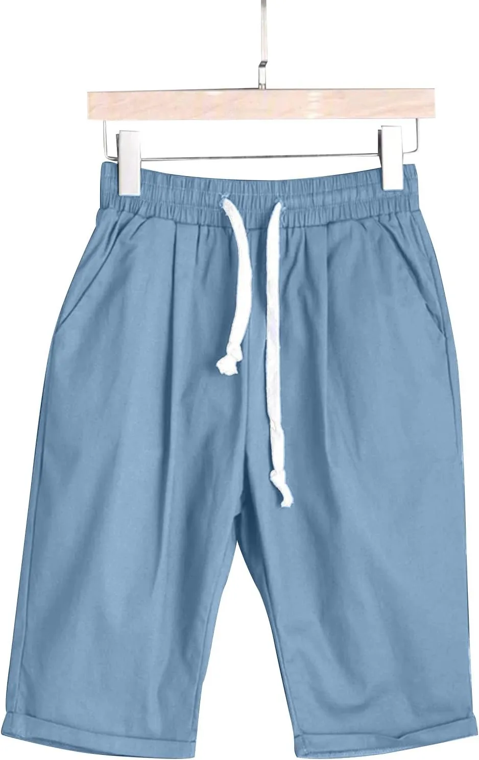 Bermuda Shorts for Women Knee Length Plus Size Summer Casual Beach Elastic Waist Drawstring Comfy Trendy Long Shorts