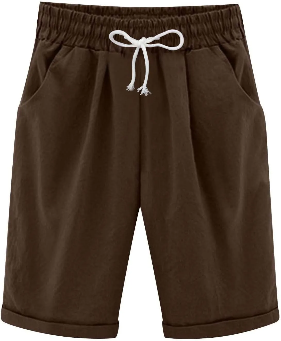 Bermuda Shorts for Women Knee Length Plus Size Summer Casual Beach Elastic Waist Drawstring Comfy Trendy Long Shorts