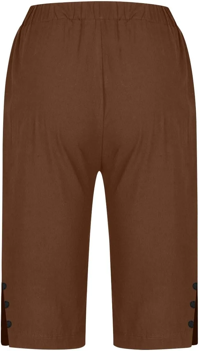 Bermuda Shorts for Women Plus Size Dressy Casual High Waisted Linen Capri Pants Summer Beach Cropped Pants with Pockets