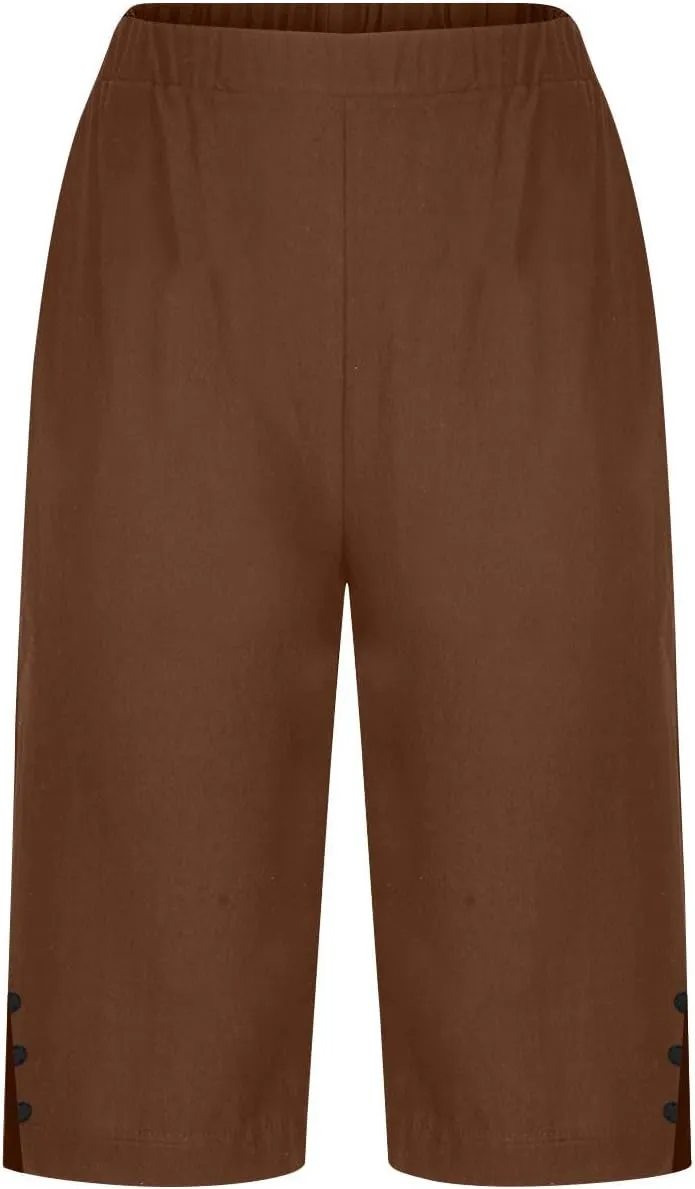 Bermuda Shorts for Women Plus Size Dressy Casual High Waisted Linen Capri Pants Summer Beach Cropped Pants with Pockets