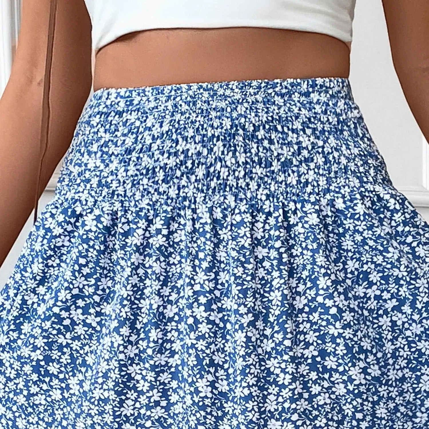 Boho Skirts for Women Floral Tiered Flowy Long Skirts 2025 Summer Beach Smocked Elastic High Skirt with Pocket