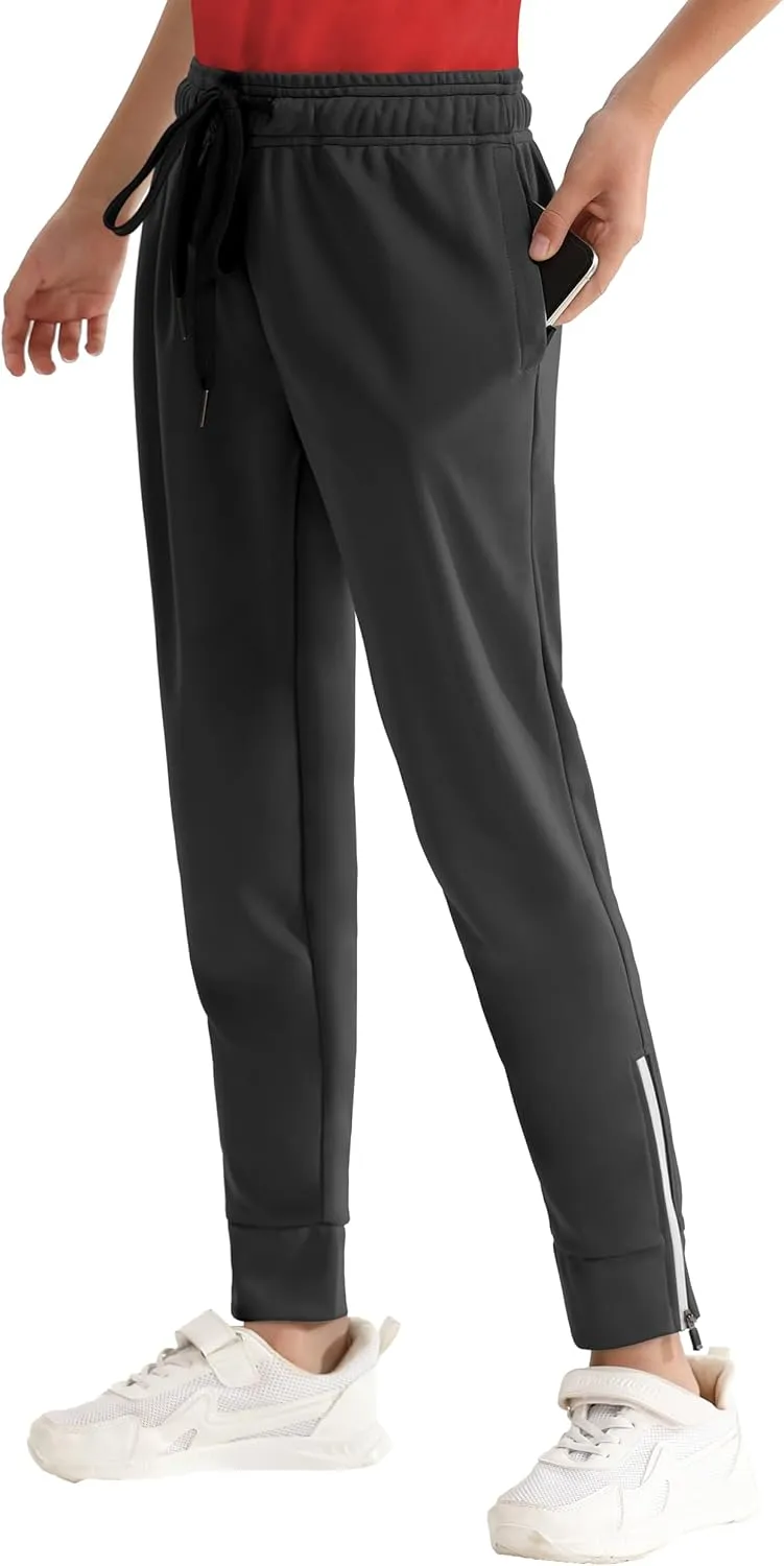 Boys Track Pants Joggers Sweatpants with Zipper Pockets Kids Active Workout Athletic Running Gym Quick Dry UPF50