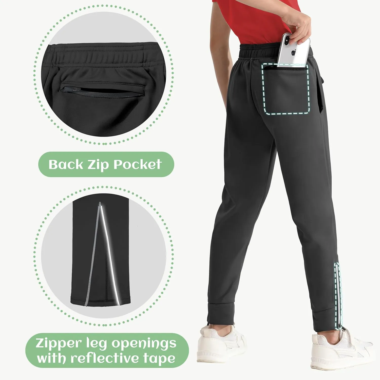 Boys Track Pants Joggers Sweatpants with Zipper Pockets Kids Active Workout Athletic Running Gym Quick Dry UPF50