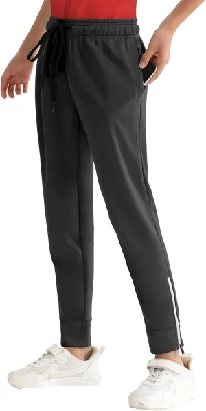 Boys Track Pants Joggers Sweatpants with Zipper Pockets Kids Active Workout Athletic Running Gym Quick Dry UPF50