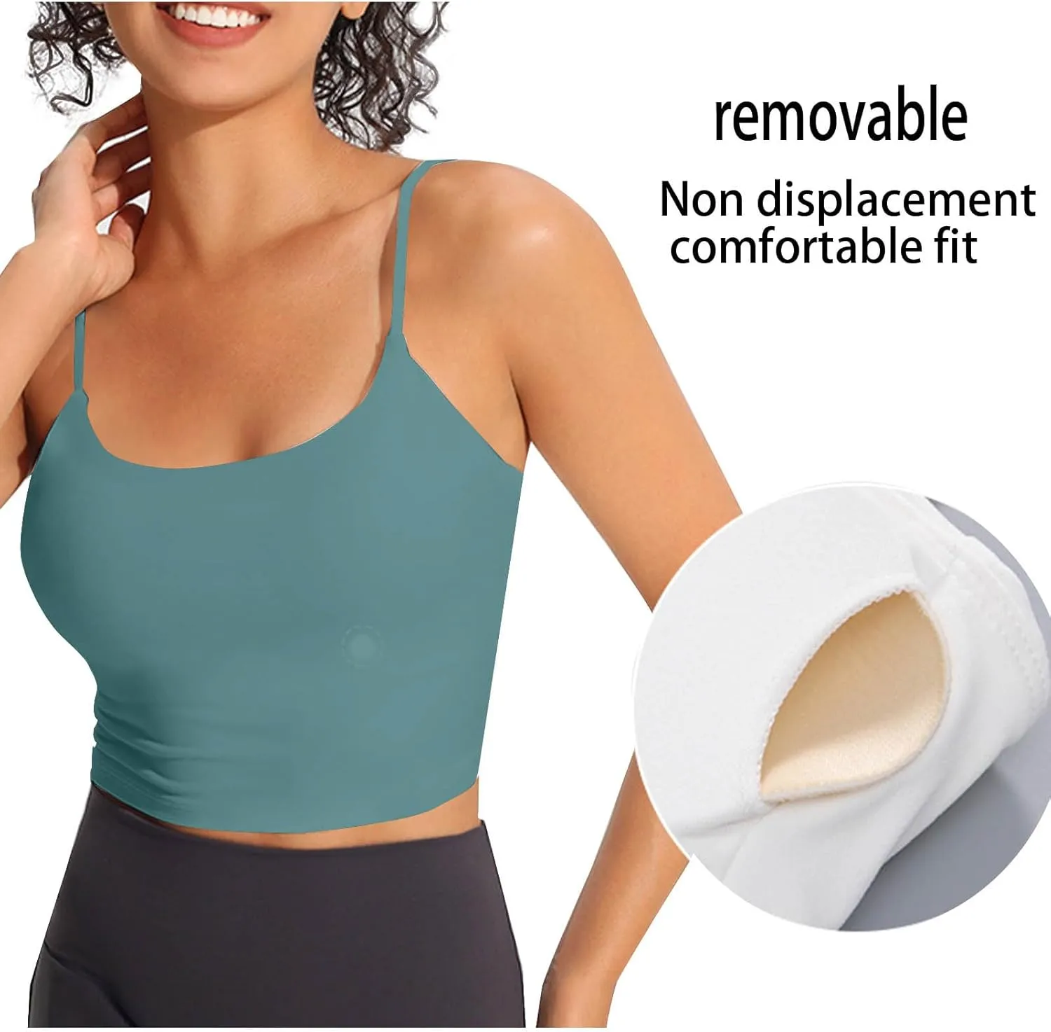 Camisole Top for Women with Bulit in Removable Bra Summer Spaghetti Strap Tanks Womens Workout Yoga Basic Cami Vest