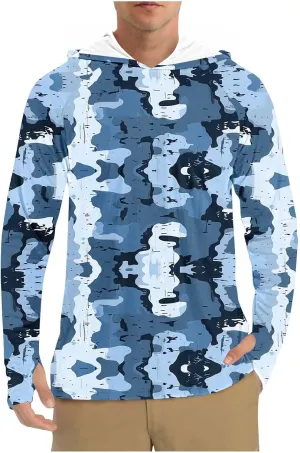 Camo UPF 50  Hoodies for Men Outdoor Hiking Running Shirt Long Sleeve Comfort UV Rash Guard Fishing Shirts