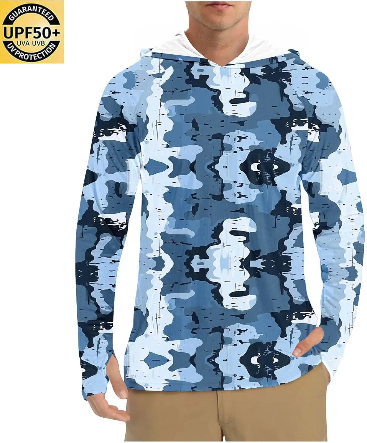 Camo UPF 50  Hoodies for Men Outdoor Hiking Running Shirt Long Sleeve Comfort UV Rash Guard Fishing Shirts