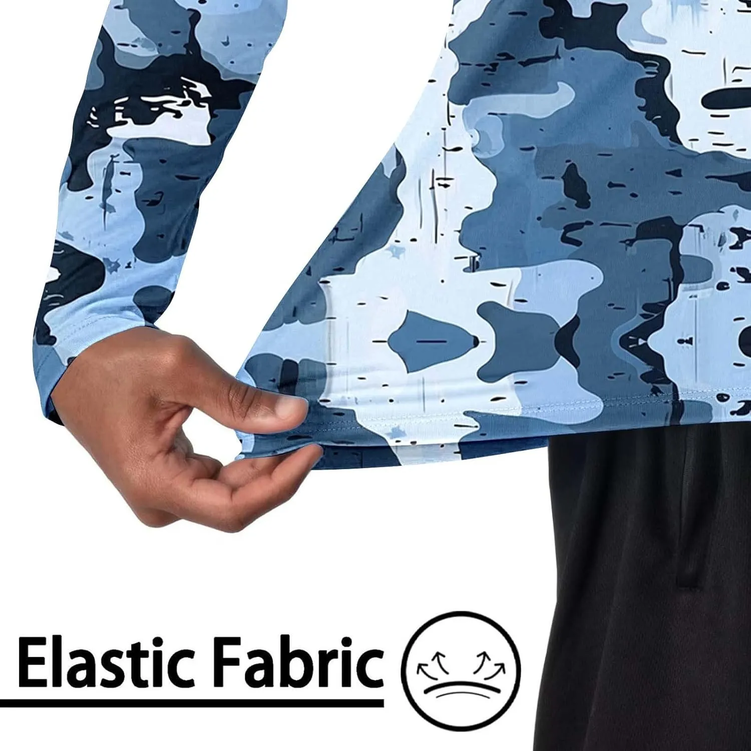 Camo UPF 50  Hoodies for Men Outdoor Hiking Running Shirt Long Sleeve Comfort UV Rash Guard Fishing Shirts
