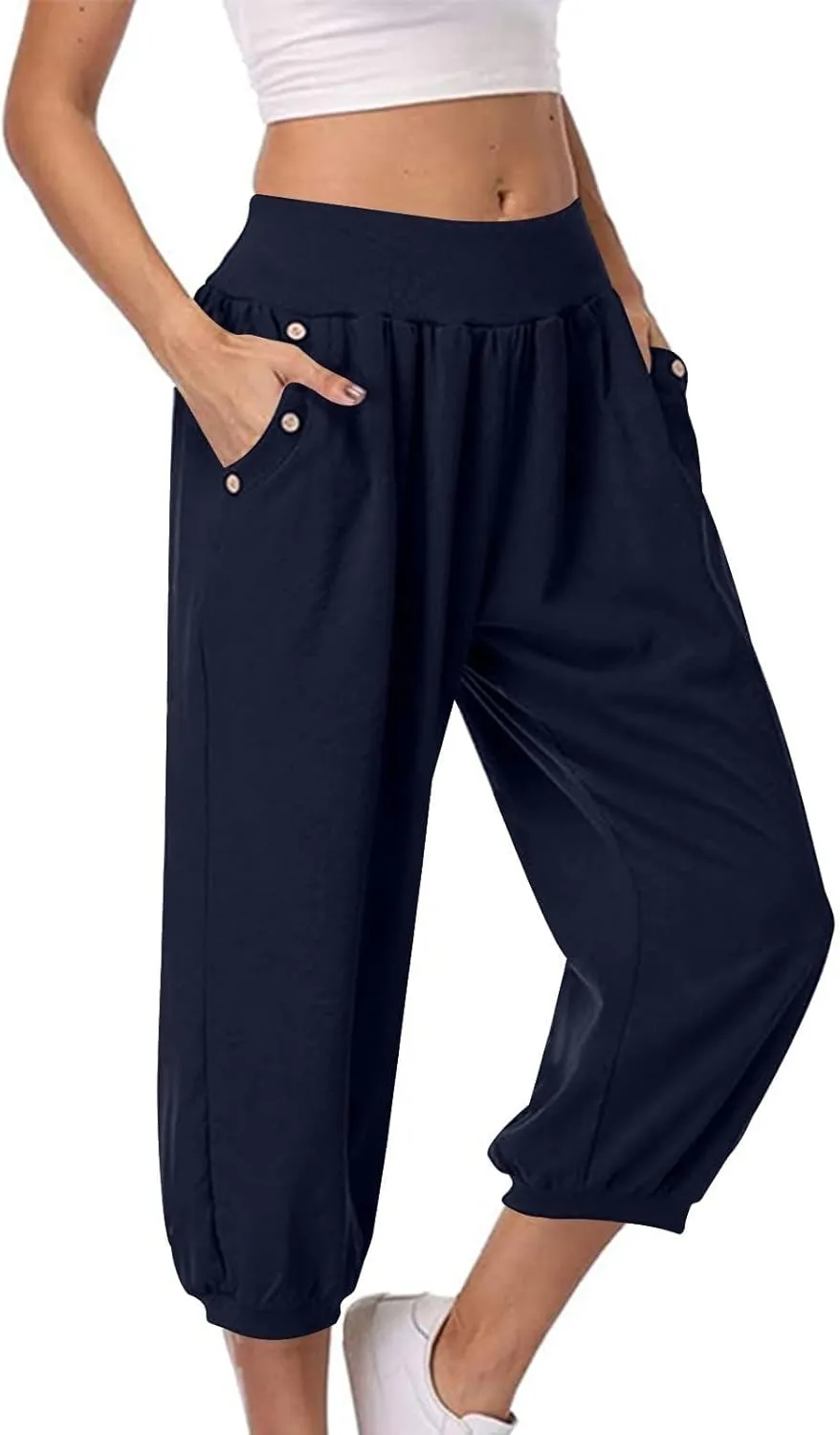 Capri Joggers for Women Elastic Waist Loose Cropped Yoga Harem Pants Casual Lounge Workout Sweatpants with Pockets