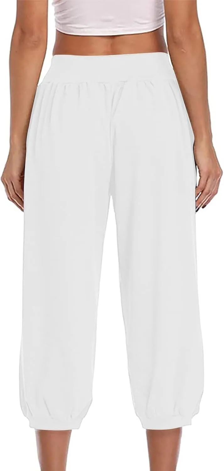 Capri Joggers for Women Elastic Waist Loose Cropped Yoga Harem Pants Casual Lounge Workout Sweatpants with Pockets