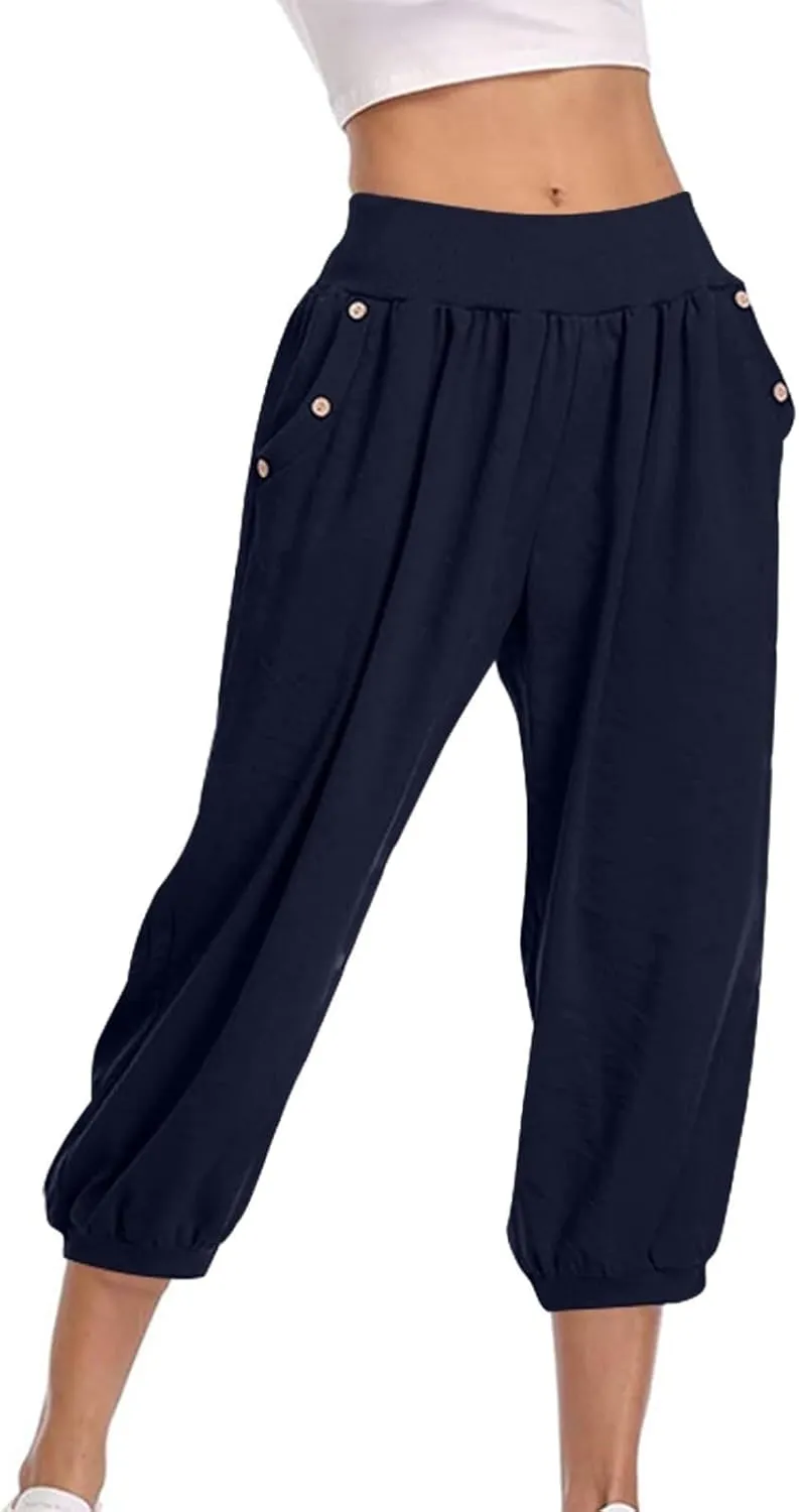 Capri Joggers for Women Elastic Waist Loose Cropped Yoga Harem Pants Casual Lounge Workout Sweatpants with Pockets